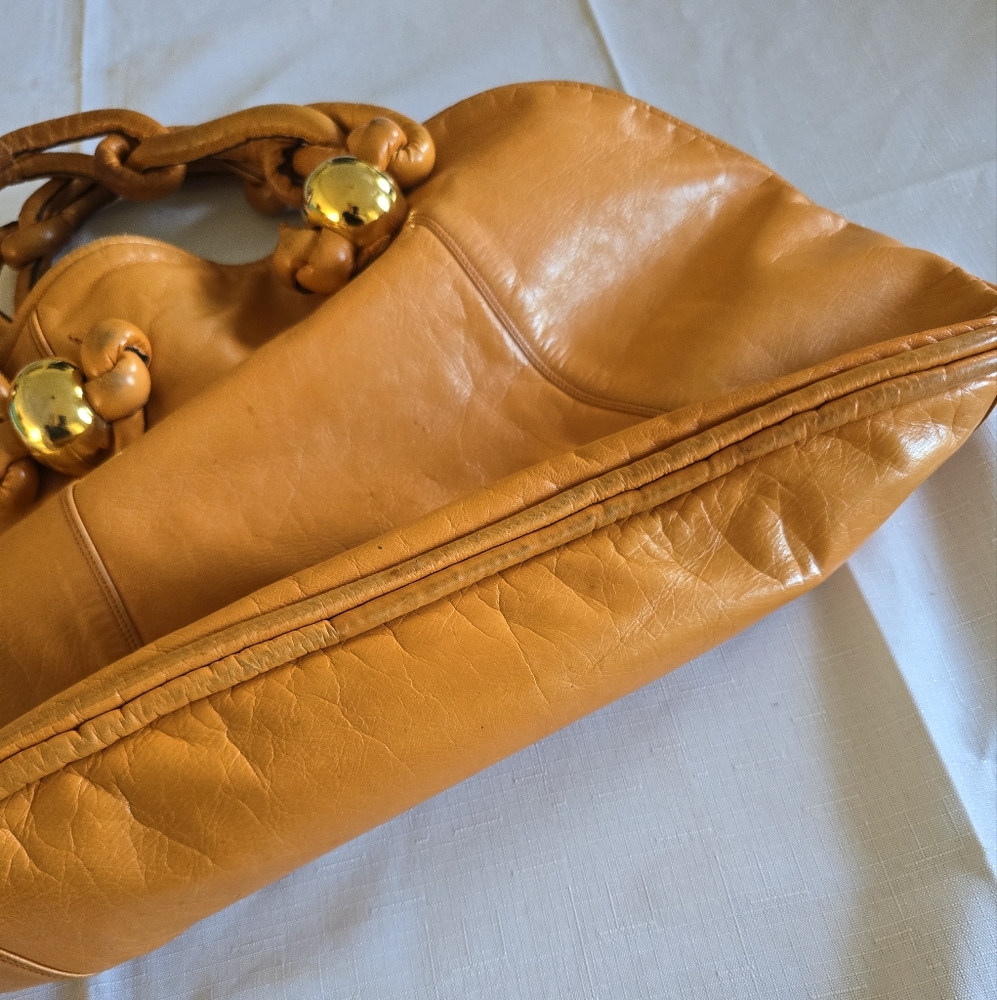 Giovanni Raspini Italian Leather Hobo Creation Ema GG Glossy Apricot Purse Vtg - Picture 5 of 16